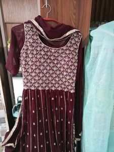 Elegant Maroon Embroidered Anarkali Dress