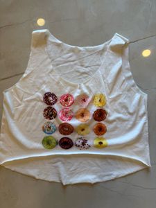 Crop Top With Donuts Print