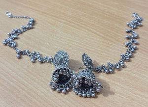 Oxidized Silver Jhumka Earrings