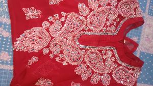 Red Mirror Work Chikankari Embroidered Kurti