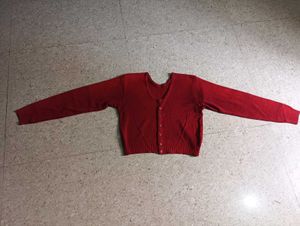 Red Cardigan Crop Sweater