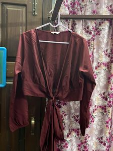 Burgundy Tie-Front Crop Top