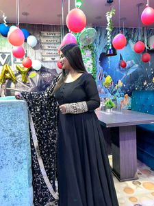 Stylish Black Embroidery Work Gown Dupatta Set