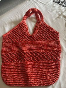 Orange Woven Tote Bag