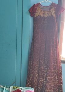 New Year Offer!! Ethnic Net Gown With Gold Print