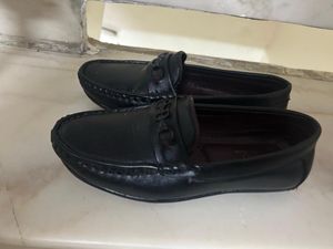 Black Leather Loafers Only One Time Use