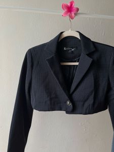 Navy Blue Petite Cropped Blazer