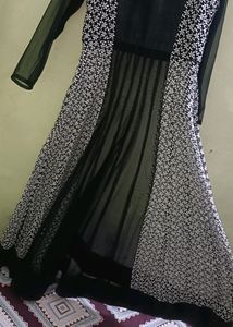 Black Heavy Embroidered Net Party Wear Long Gown W