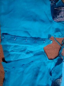 Teal &amp; Gold Embroidered Sari