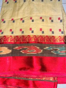 Elegant Mustard &amp; Red Silk Saree