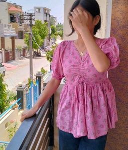Pink Floral Peplum Top