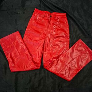 Red Faux Leather Pants|goth