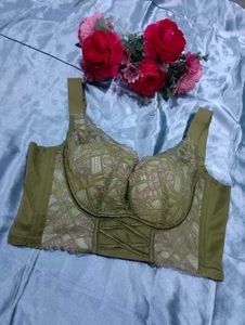 Olive Green Lace Corset Bra