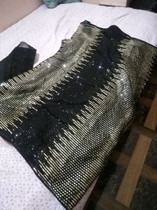 Golden And Black Sequins Saree