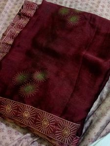 Floral Print Saree with Embellishments