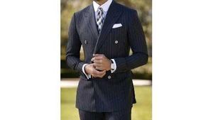 Mens Dark Navy Blue Striped Suit