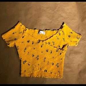 Yellow Smocked Crop Top