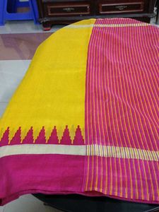 Yellow Georgette saree With Temple Border