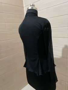 Imported Black Front Tie Mesh Top