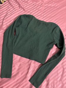 Green Long Sleeve Crop Top
