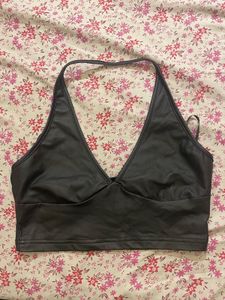 Black Faux Leather Halter Top