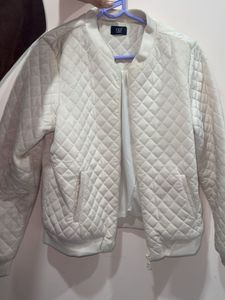 Ivory Quilted Bomber Jacket