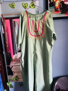 Pastel Green Kurti with Embroidered Yoke