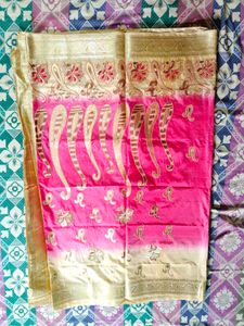 Pink &amp; Gold Embroidered Saree