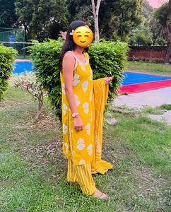 Yellow Staright Suit Set With Pant And Dupatta