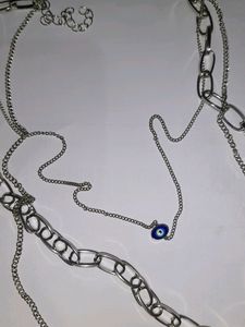 3 Layer Metal Lock Evil Eye Chain Necklace