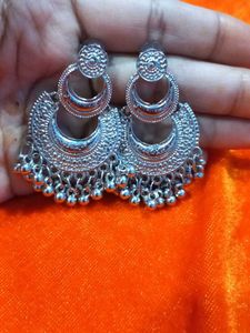 Silver Tone Jhumka Earring Set