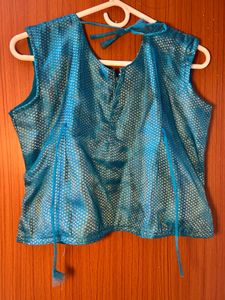Teal Embellished Crop Top