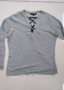 Lace-Up Gray Long Sleeve Top