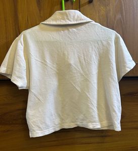 White Cropped Zip-Up Polo top