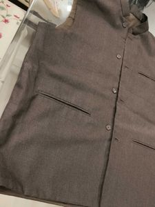Men Brown Mandarin Collar Stitched Nehru Jacket