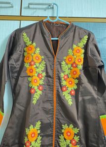 Brown Embroidered Kurti
