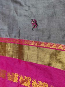 Grey and Pink Silk Saree