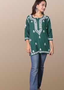 Green Embroidered Tunic Top