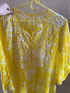Farhaa Yellow Floral Long Mul Kurta