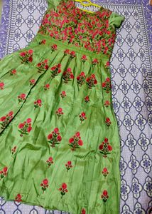 Green Embroidered Anarkali Dress