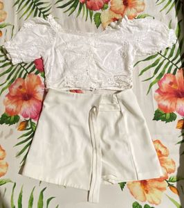 Cute White Top & Skirt Set