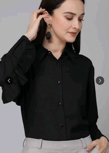 Stylish Black Ruffle Sleeve Shirt