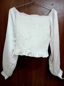White Crop Top with Puffy Sleeves