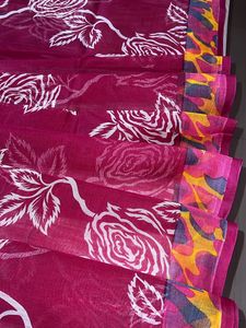 Rose Pink Printed Floral Saree