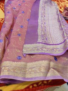 Elegant Embroidered Saree with stiched blouse
