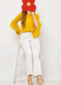 Georgette Crop Top: Sheer dot Design, Trendy Bell