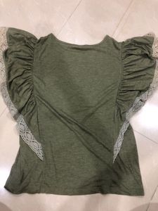 Olive Green Lace Sleeve Top