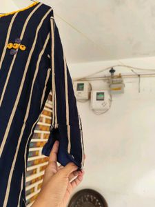 Navy blue Kurti With Yellow Lines