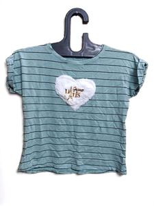 Striped Tee with Heart Detail