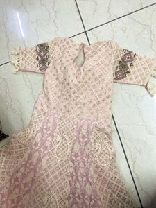 Chic boho Pink-white Anarkali Set